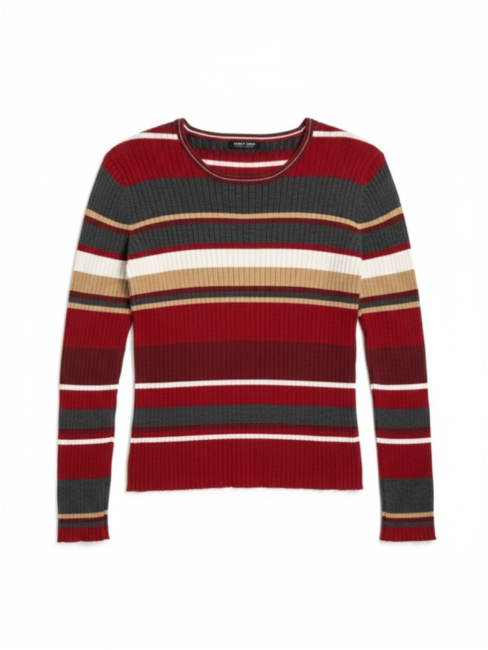 Vintage Y2K Point Zero Striped Ribbed Crewneck Sweater - Red, Gray & Cream